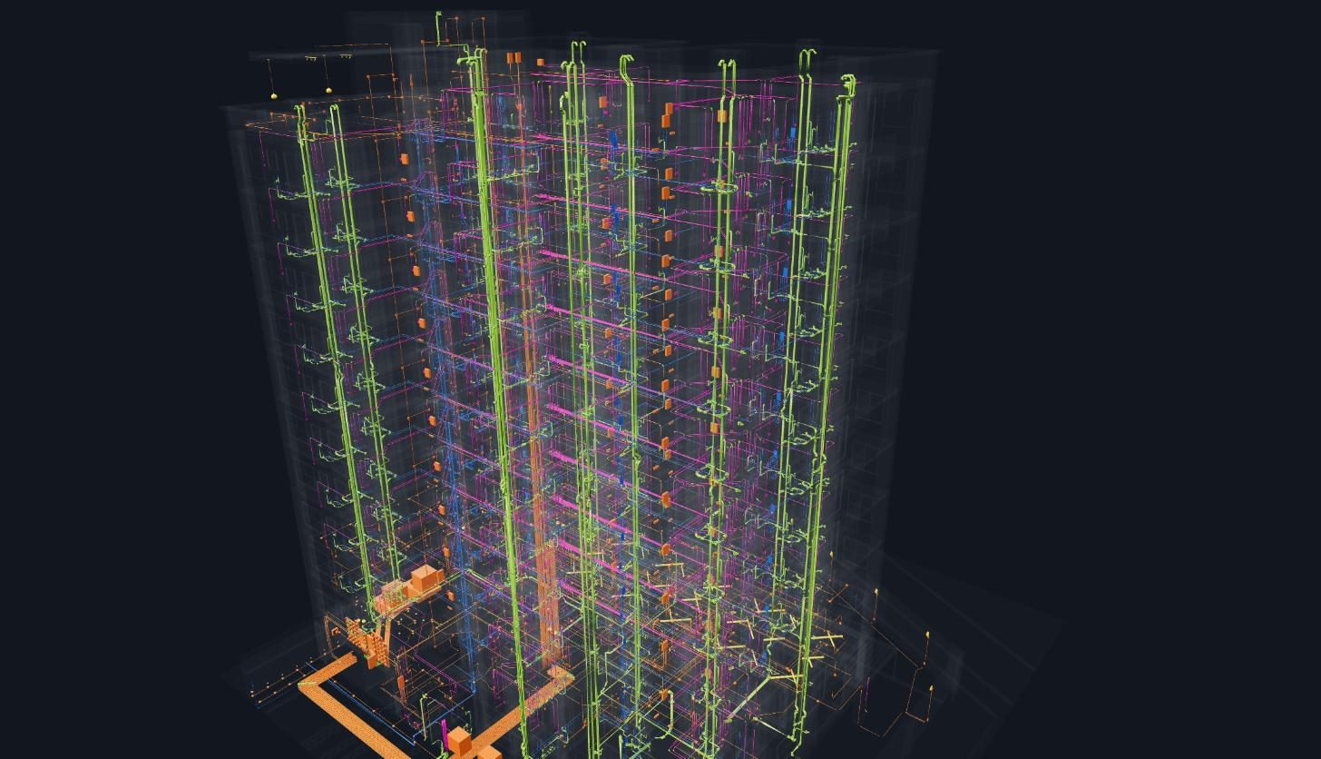 Modelo de instalaciones de una torre residencial de 13 niveles